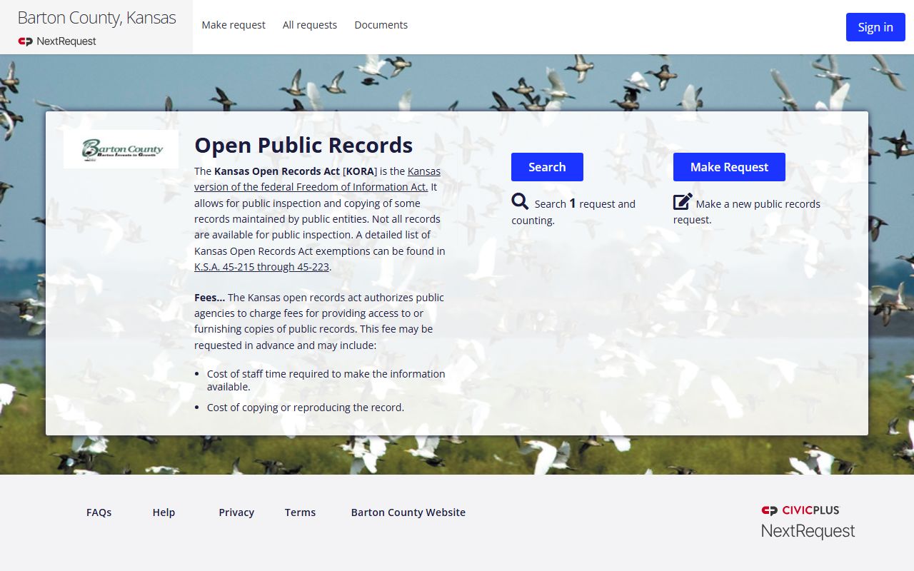 Barton County Clerk of the District Court NextRequest portal source