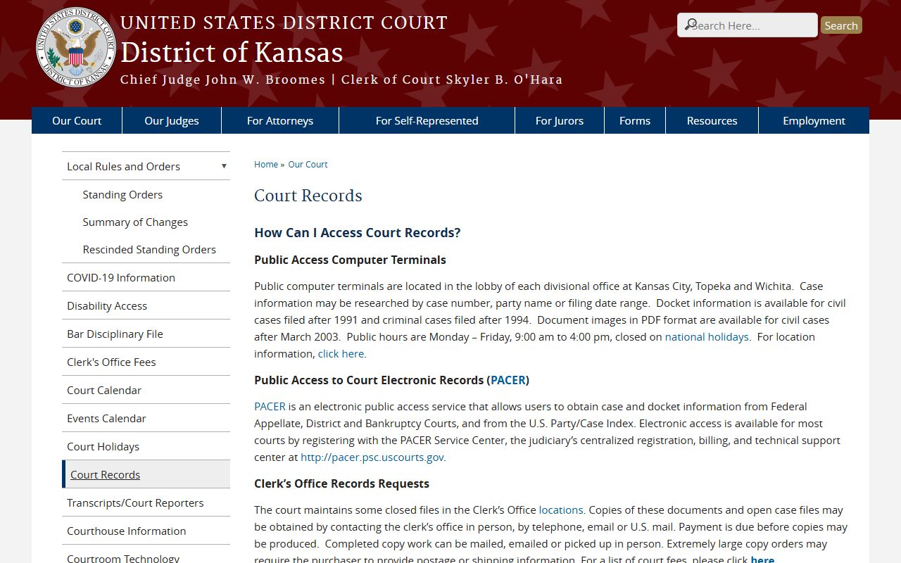 Barton County court dockets District of Kansas court records page
