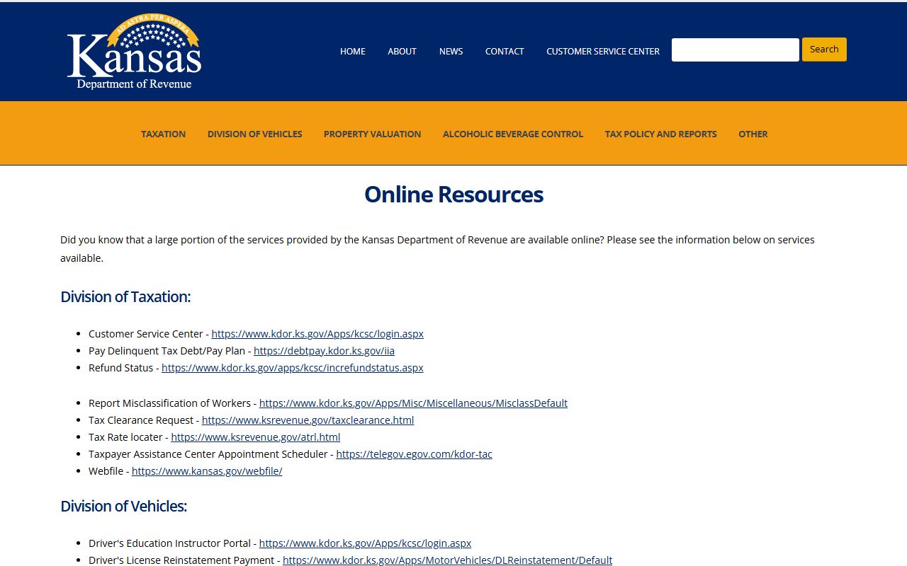 Barton County court records Kansas Department of Revenue online services