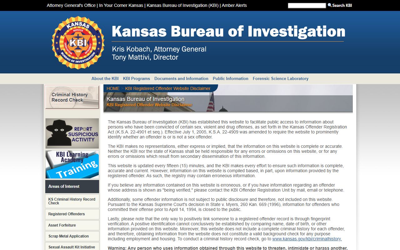 Barton County criminal court records KBI registered offender search