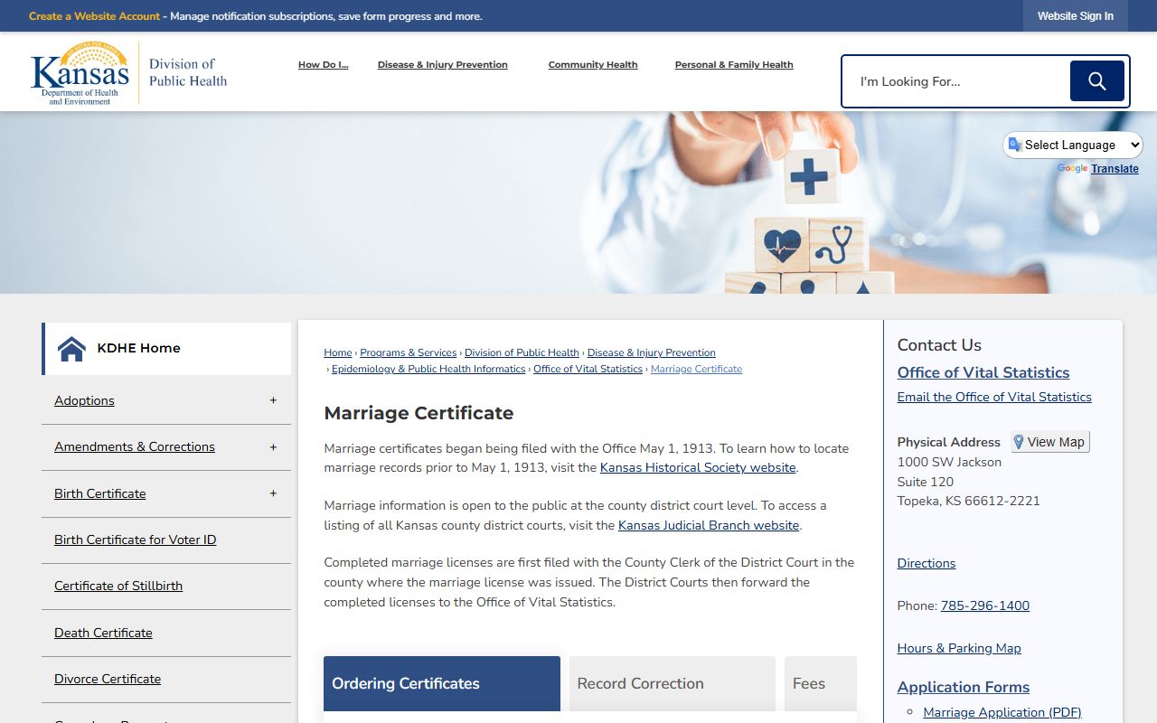 Barton County marriage records KDHE marriage certificate source