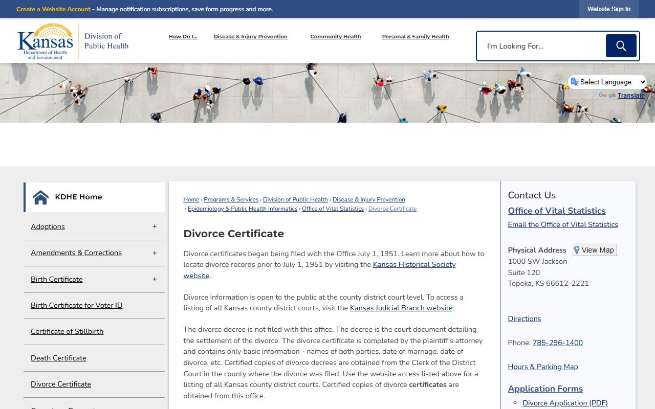 Barton County divorce records KDHE divorce certificate source