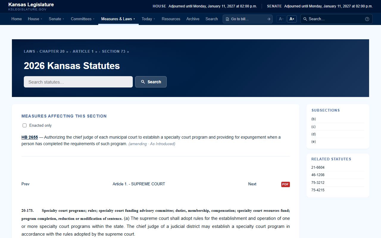 Barton County probate records Kansas specialty court statute source