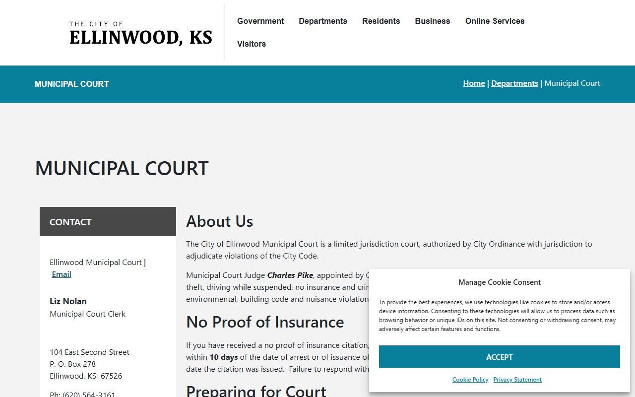 Barton County traffic court records Ellinwood Municipal Court page